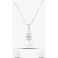 Silver Crystal Pearl Drop Jewellery Set 8.63.3994 & EOW107SD