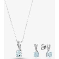 9ct White Gold Aquamarine & Diamond Jewellery Set