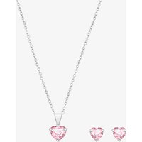 Silver Pink Crystal Heart Jewellery Set