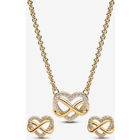 PANDORA 14ct Gold Plated Infinity Heart Jewellery Set 362666C01-50 & 262667C01