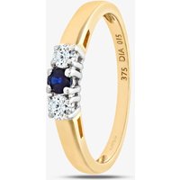 9ct Three Stone Blue Sapphire 0.15ct Diamond Ring PR06007Y SA L
