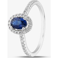 18ct White Gold Oval Cut Sapphire and Brilliant Cut Diamond Shoulder Set Halo Ring R57704-SAP M