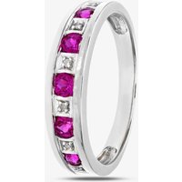 9ct White Gold Brilliant Cut Ruby and 0.02ct Diamond Half Eternity Ring PR10429W RU M