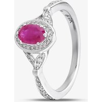 9ct White Gold Oval Cut Ruby and Brilliant Cut Diamond Shoulder Set Halo Ring 30978/70-10 P