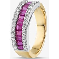 18ct Two Colour Gold Baguette Cut Ruby and Brilliant Cut Diamond Half Eternity Ring R19039-RUBY N