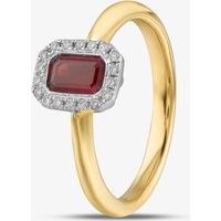 18ct Yellow Gold Emerald Cut Ruby and Brilliant Cut Diamond Halo Ring 18DR334Y-RUBY M