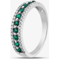 9ct White Gold Emerald and Diamond Three Row Half Eternity Ring PR10669 EM O