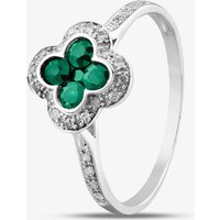 9ct White Gold Emerald and Diamond Quatrefoil Shaped Cluster Ring PR10950 EM O