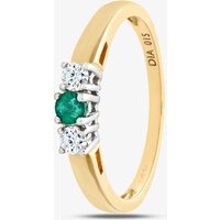 9ct Yellow Gold Emerald and 0.15ct Diamond Three Stone Ring PR06007Y EM Q