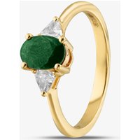 18ct Yellow Gold Oval Cut Emerald and Trillon Cut Diamond Three Stone Ring R12893Y-EM N