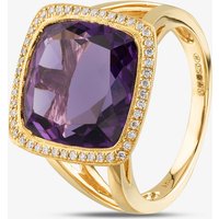 9ct Yellow Gold Cushion Cut Amethyst and Brilliant Cut Diamond Shoulder Set Halo Ring R26620Y-AMY P