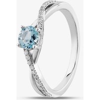 9ct White Gold Aquamarine and Diamond Crossover Ring OJR1703-AQ M