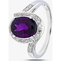 9Ct White Gold Oval Amethyst 0.10ct Diamond Ring PR07641W AM K