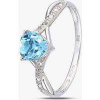 9ct White Gold Heart Cut Blue Topaz Diamond Set Shoulder Ring PR12710WBT P