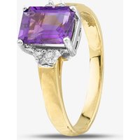 9ct Yellow Gold Emerald Cut Amethyst and Diamond Shoulder Set Solitaire Ring L51768 O