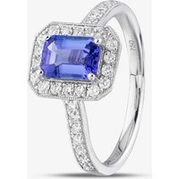 18ct White Gold Emerald Cut Tanzanite and Brilliant Cut Diamond Shoulder Set Halo Ring R46554-TZ N
