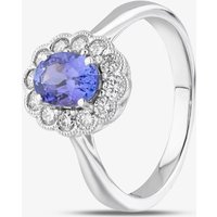 18ct White Gold Oval Cut Tanzanite and Brilliant Cut Diamond Halo Ring R54010W-TZ M