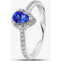 18ct White Gold Pear Cut Tanzanite and Diamond Shoulder Set Halo Ring R57198W-TZ M