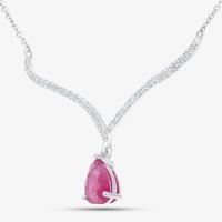 9ct White Gold Pear Shaped Ruby and 0.10ct Diamond Set Wishbone Necklace DP1613WRU