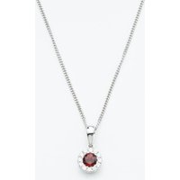 9ct White Gold 0.25ct Garnet and 0.13ct Diamond Halo Pendant Necklace NTP409GARD-9WG