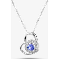 Gold Impression 9ct White Gold Double Open Heart Tanzanite and Diamond Pendant Necklace RJP4008