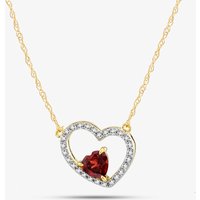 Gold Impression 9ct Yellow Gold Double Open Heart Garnet and Diamond Pendant Necklace RJP4000