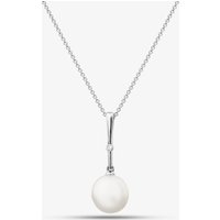 9ct White Gold Freshwater Pearl and Diamond Bar Pendant Necklace POZ80125DD