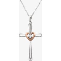9ct Two Tone Gold 0.01ct Diamond Cross and Heart Pendant THP22146-01