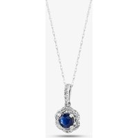 9ct White Gold Sapphire and Diamond Halo Pendant Necklace OJP1701-BS