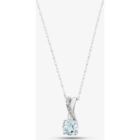 9ct White Gold Aquamarine and Diamond Crossover Pendant Necklace OJP1703-AQ