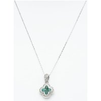 9ct White Gold Emerald and Diamond Clover Pendant Necklace PP05330 EM 5.13.0034