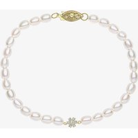 9ct Yellow Gold Flower Diamond Freshwater Pearl Beaded Bracelet GB531W