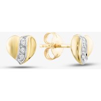 9ct Yellow Gold Brilliant Cut Diamond Curved Heart Studs Earrings E813-9