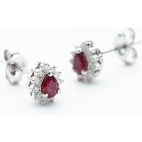 9ct White Gold Pear Cut Ruby and Diamond Cluster Stud Earrings WWW3580ER