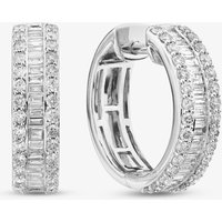 9ct White Gold 1.00ct Brilliant and Baguette Cut Diamond Three Row Hoop Earrings THE44487-100