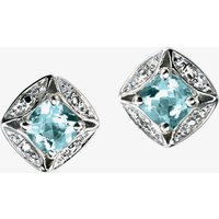 9ct Gold Diamond Aquamarine Square Studs GK-GE732T