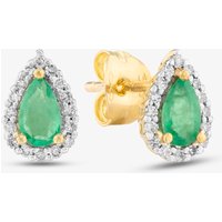 9ct Gold Diamond Emerald Pear Shape Stud Earrings VE0S604 9KY/EM
