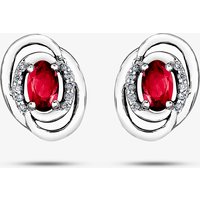 9ct White Gold Oval Ruby and Diamond Swirl Stud Earrings E3417W-10 RUBY