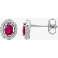 9ct White Gold Diamond Ruby Oval Cluster Earrings GE703R