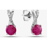 9ct White Gold Ruby and Diamond Crossover Stud Earrings OJE1703-R