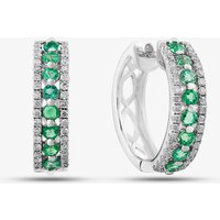 9ct White Gold Emerald and Diamond Three Row Hoop Earrings PE04865 EM
