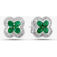 9ct White Gold Emerald and Diamond Quatrefoil Cluster Stud Earrings PE04942 EM