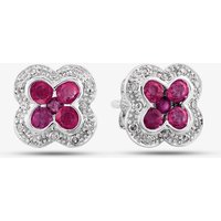 9ct White Gold Ruby and Diamond Quatrefoil Cluster Stud Earrings PE04942 RU