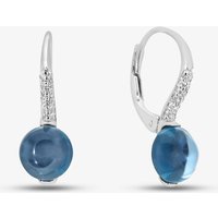 9ct White Gold Round Blue Topaz and 0.10ct Diamond Hoop Earrings DE1508W-BT