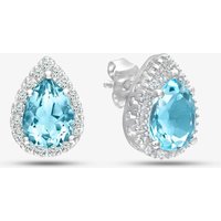 9ct White Gold Pear Shaped Blue Topaz and 0.13ct Diamond Halo Stud Earrings PE03553W BT
