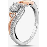 9ct Two Tone Gold 0.20ct Diamond Open Heart Cluster Ring THR15847-20TT J