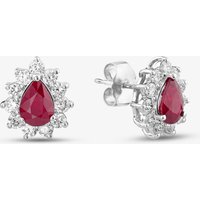 18ct White Gold 1.83ct Pear Cut Ruby and 0.92ct Diamond Cluster Stud Earrings MQ9353