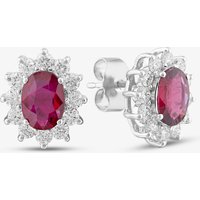 18ct White Gold 1.91ct Oval Cut Ruby and 0.89ct Diamond Cluster Stud Earrings MQ9239