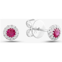 18ct White Gold Brilliant Cut Ruby and Diamond Halo Stud Earrings 36845G1