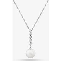 18ct White Gold Freshwater Pearl and Five Diamond Drop Necklace POX80126DD
